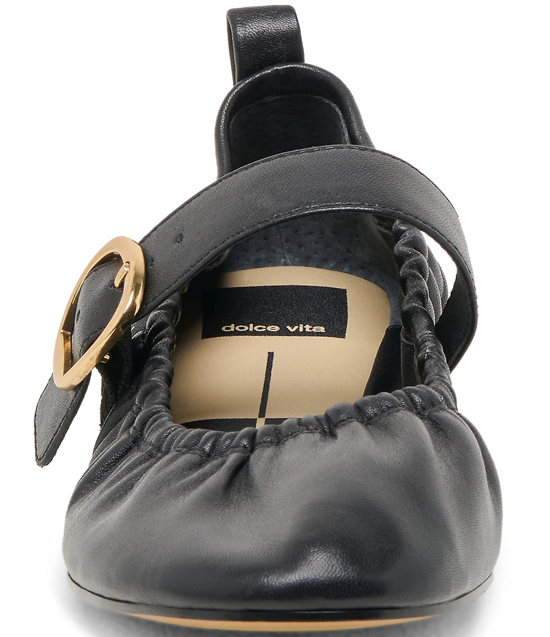 Dolce Vita Caely Ruched Leather Mary Jane Ballet Flats