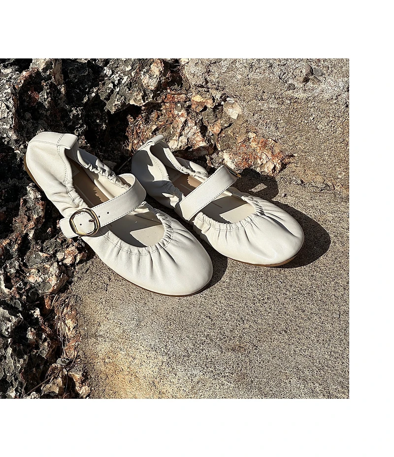 Dolce Vita Caely Ruched Leather Mary Jane Ballet Flats