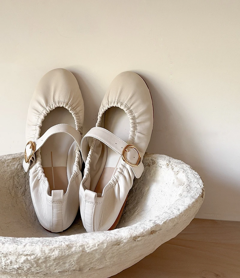 Dolce Vita Caely Ruched Leather Mary Jane Ballet Flats