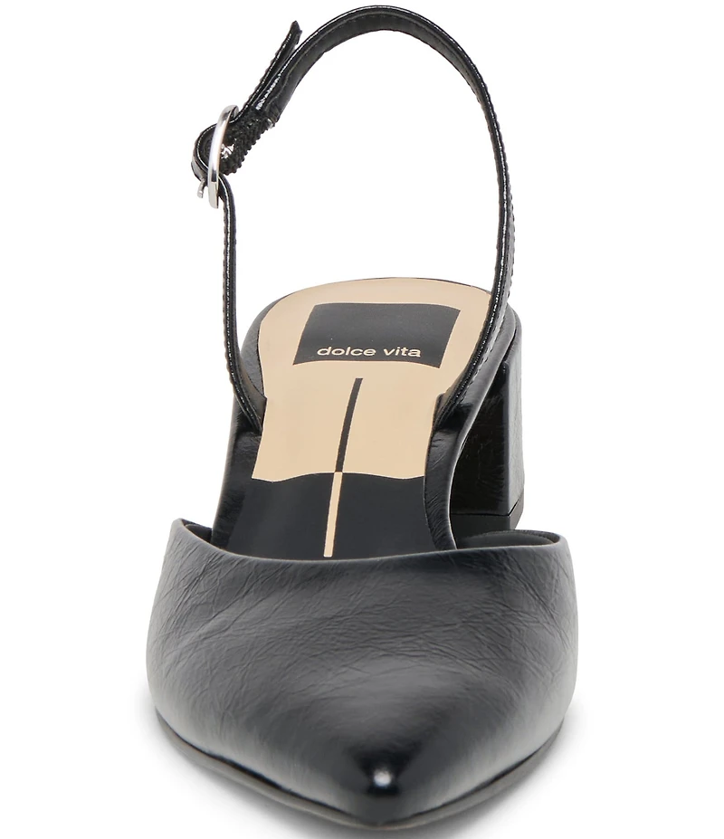 Dolce Vita Carel Patent Leather Point Toe Block Heel Slingback Pumps
