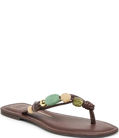 Dolce Vita Cely Leather Bead Embellished Thong Sandals