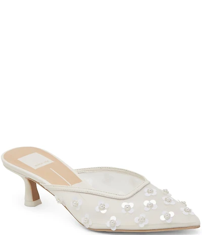 Dolce Vita Clara Mesh Pearl Floral Ornament Kitten Heel Mules