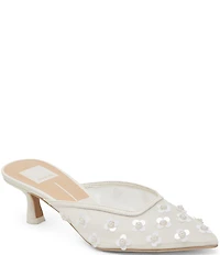 Dolce Vita Clara Mesh Pearl Floral Ornament Kitten Heel Mules