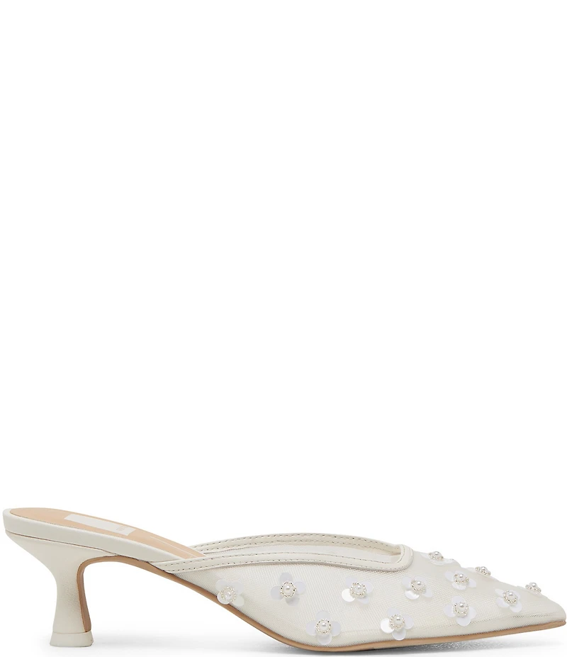 Dolce Vita Clara Mesh Pearl Floral Ornament Kitten Heel Mules