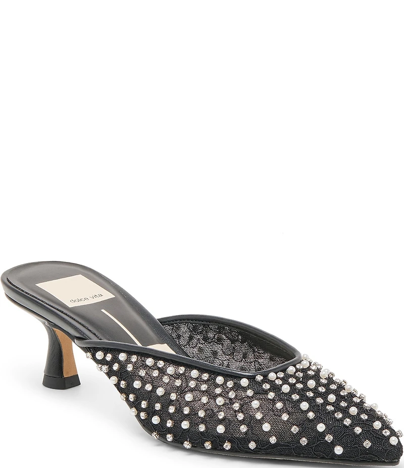 Dolce Vita Cleo Pearl Lace Embellished Kitten Heel Mules