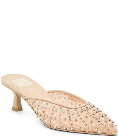 Dolce Vita Cleo Pearl Lace Embellished Kitten Heel Mules