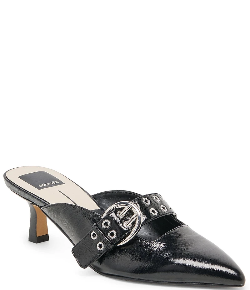 Dolce Vita Cyrah Leather Mary Jane Buckle Kitten Heel Mules