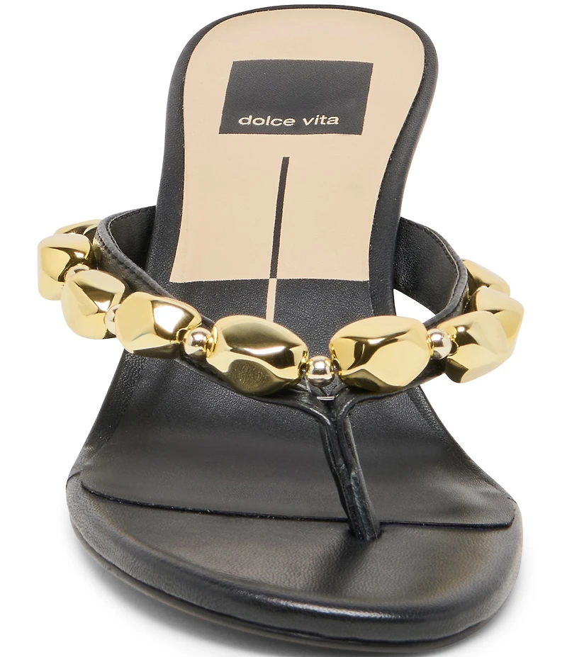 Dolce Vita Daksie Leather Metallic Bead Embellished Thong Dress Sandals