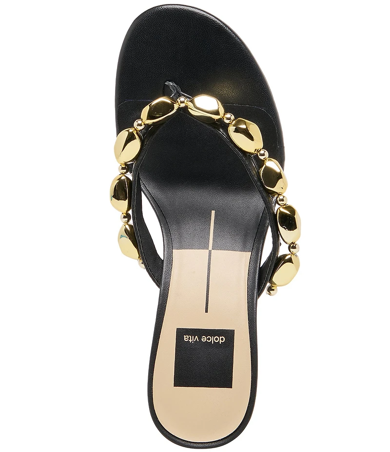 Dolce Vita Daksie Leather Metallic Bead Embellished Thong Dress Sandals