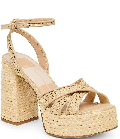 Dolce Vita Danila Raffia Ankle Strap Block Heel Platform Sandals