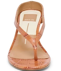 Dolce Vita Doreen Croco Embossed Leather Thong Dress Sandals