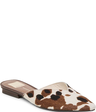 Dolce Vita Elm Calf Hair Cow Print Flat Mules