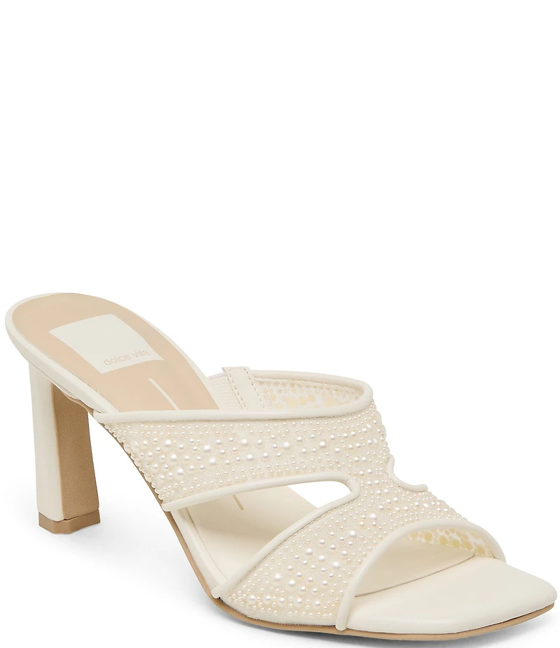 Dolce Vita Gitel Pearl Embellished Mesh Block Heel Dress Slide Sandals