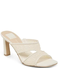 Dolce Vita Gitel Pearl Embellished Mesh Block Heel Dress Slide Sandals
