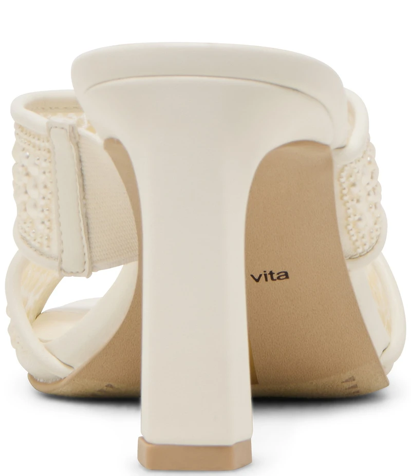 Dolce Vita Gitel Pearl Embellished Mesh Block Heel Dress Slide Sandals
