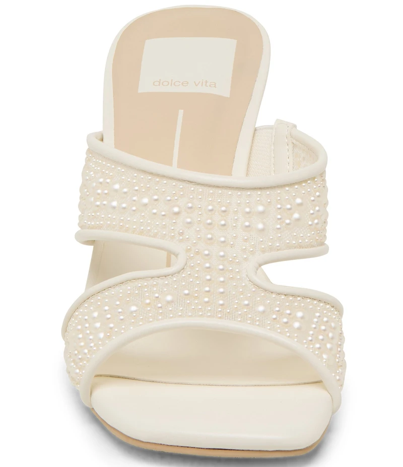 Dolce Vita Gitel Pearl Embellished Mesh Block Heel Dress Slide Sandals