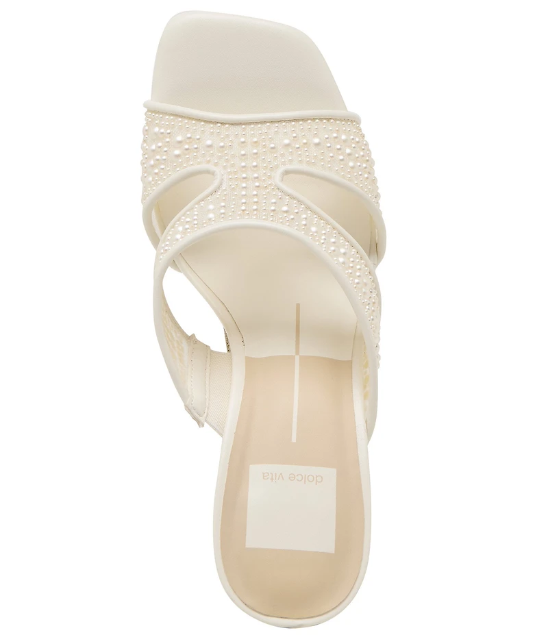Dolce Vita Gitel Pearl Embellished Mesh Block Heel Dress Slide Sandals