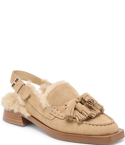 Dolce Vita Hamlit Plush Suede Faux Fur Tassel Slingback Loafers