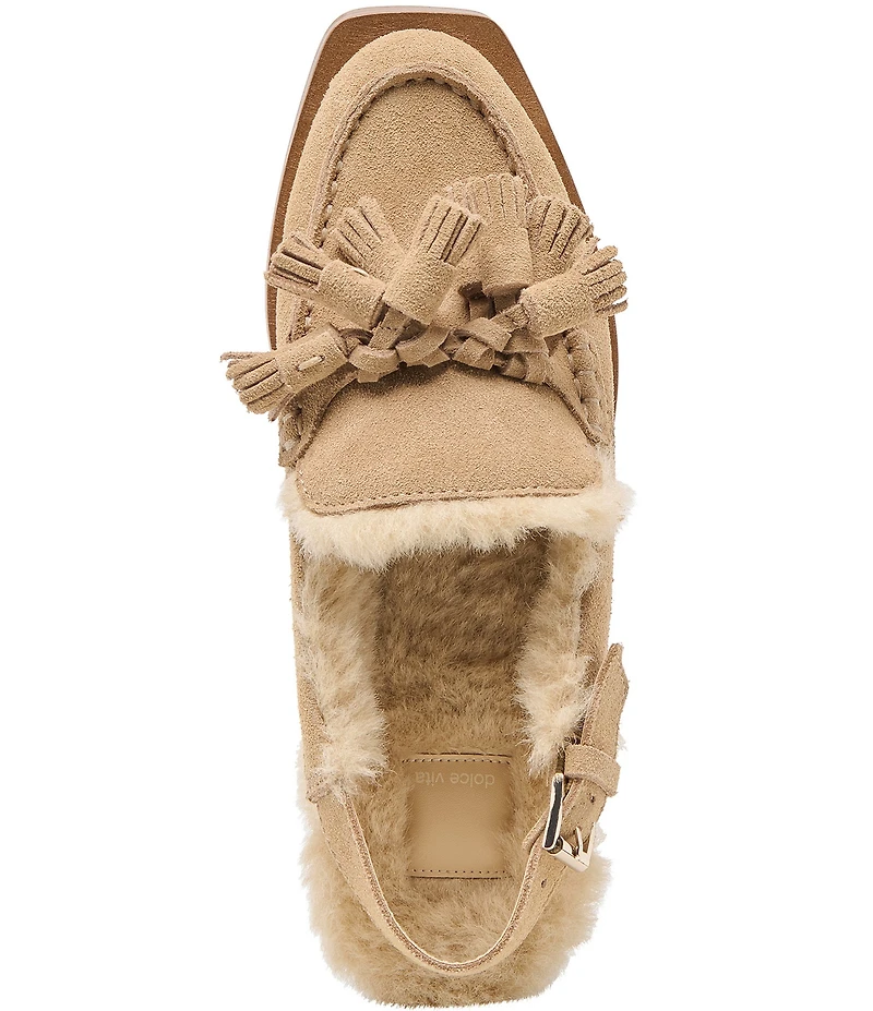 Dolce Vita Hamlit Plush Suede Faux Fur Tassel Slingback Loafers