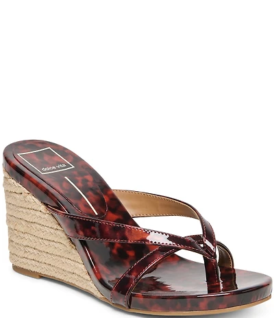 Dolce Vita Helan Tortoise Print Patent Thong Espadrille Wedge Slide Sandals