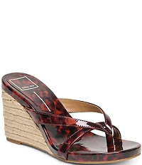 Dolce Vita Helan Tortoise Print Patent Thong Espadrille Wedge Slide Sandals