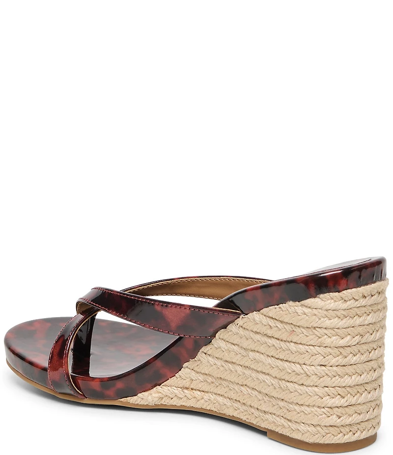 Dolce Vita Helan Tortoise Print Patent Thong Espadrille Wedge Slide Sandals