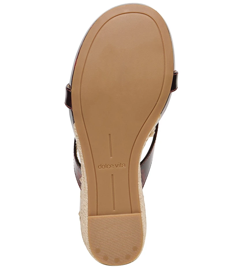 Dolce Vita Helan Tortoise Print Patent Thong Espadrille Wedge Slide Sandals