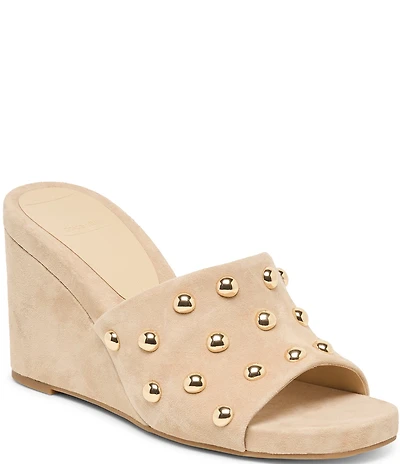 Dolce Vita Holta Stud Suede Dress Platform Wedge Slide Sandals