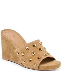 Dolce Vita Holta Stud Suede Dress Platform Wedge Slide Sandals