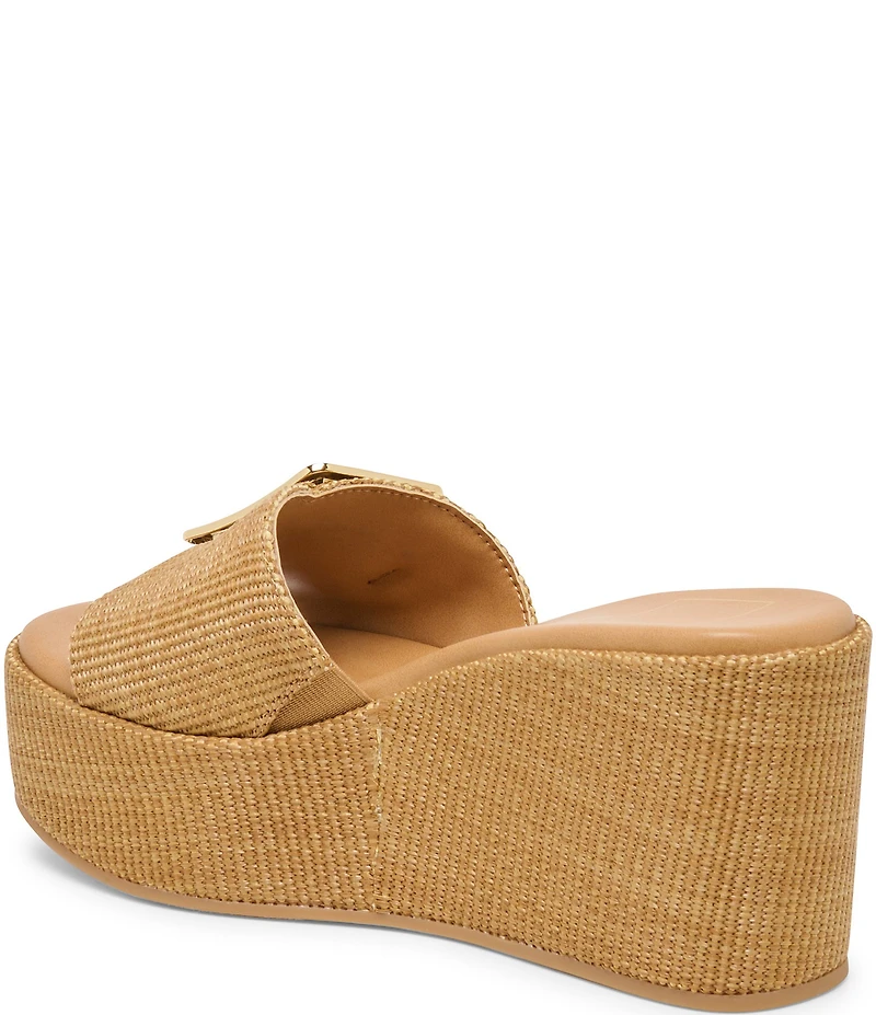 Dolce Vita Jilian Raffia Oversized Buckle Platform Wedge Sandals