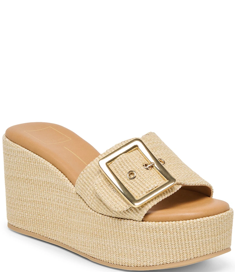 Dolce Vita Jilian Raffia Oversized Buckle Platform Wedge Sandals