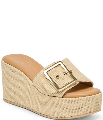 Dolce Vita Jilian Raffia Oversized Buckle Platform Wedge Sandals