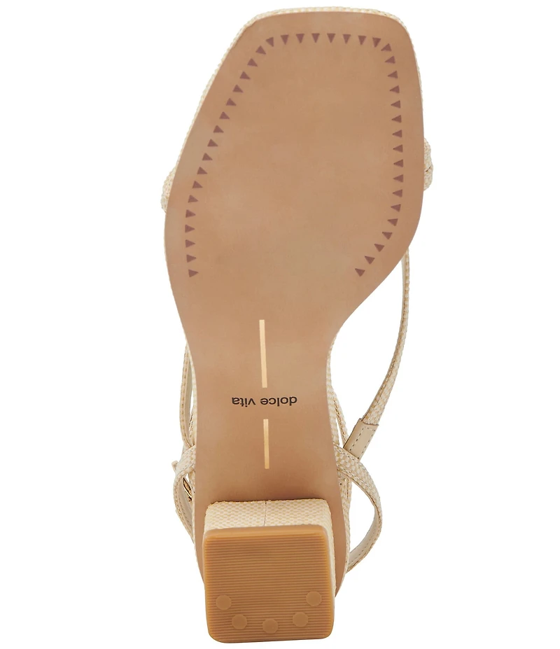 Dolce Vita Karlos Raffia Strappy Ankle Strap Block Heel Sandals