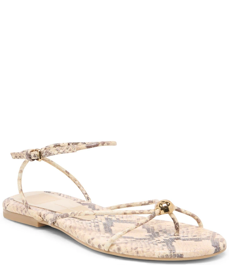 Dolce Vita Kenley Embossed Snake Leather Strappy Metallic Hardware Ankle Strap Sandals