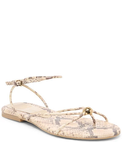 Dolce Vita Kenley Embossed Snake Leather Strappy Metallic Hardware Ankle Strap Sandals