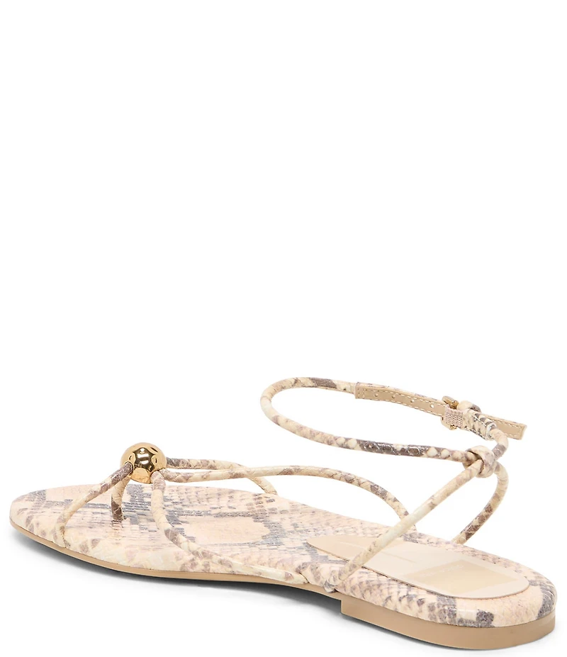 Dolce Vita Kenley Embossed Snake Leather Strappy Metallic Hardware Ankle Strap Sandals
