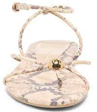 Dolce Vita Kenley Embossed Snake Leather Strappy Metallic Hardware Ankle Strap Sandals