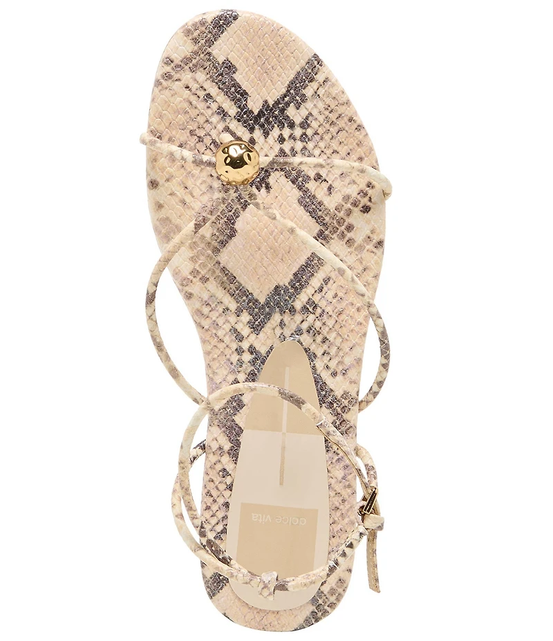 Dolce Vita Kenley Embossed Snake Leather Strappy Metallic Hardware Ankle Strap Sandals