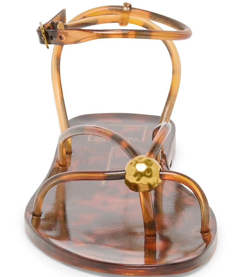 Dolce Vita Kenley Tortoise Vinyl Strappy Hardware Ankle Wrap Sandals