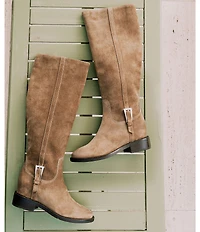 Dolce Vita Kilian H2O Waterproof Suede Buckle Hardware Tall Riding Boots