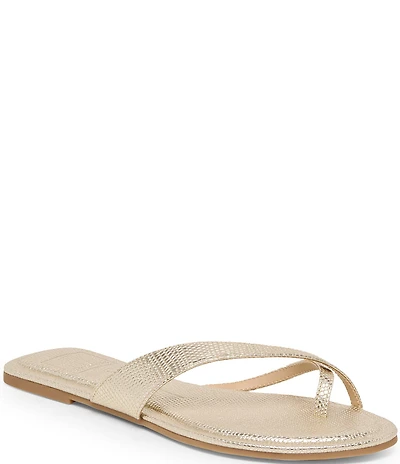 Dolce Vita Lenex Metallic Lizard Embossed Leather Thong Sandals