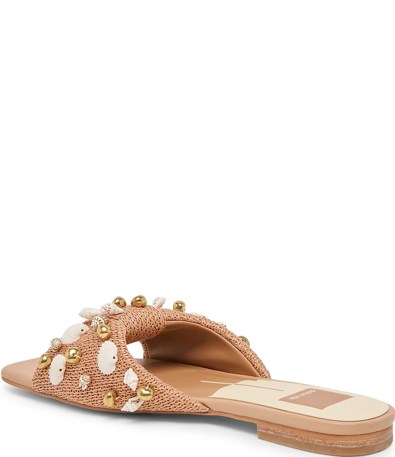 Dolce Vita Lizza Raffia Shell Embellished Slide Sandals