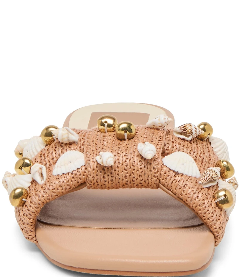 Dolce Vita Lizza Raffia Shell Embellished Slide Sandals