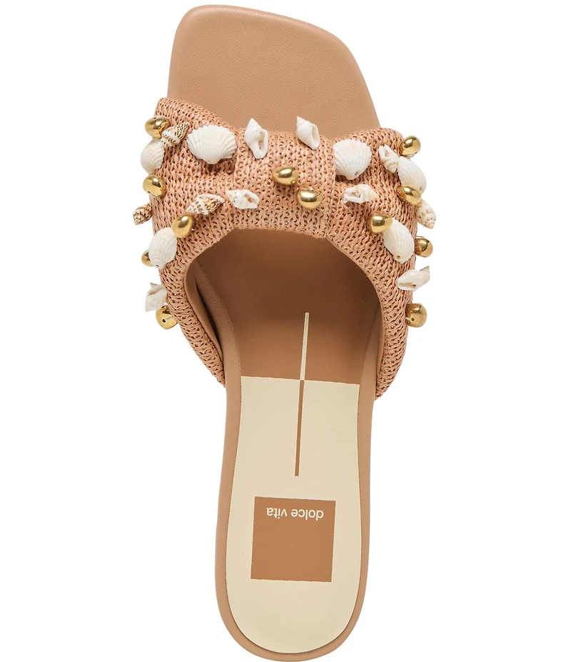 Dolce Vita Lizza Raffia Shell Embellished Slide Sandals