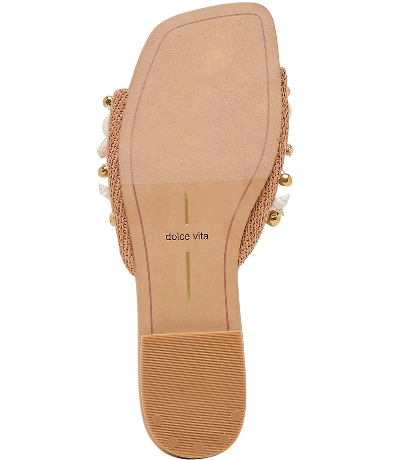 Dolce Vita Lizza Raffia Shell Embellished Slide Sandals