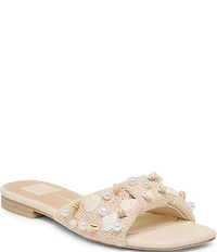 Dolce Vita Lizza Raffia Shell Embellished Slide Sandals