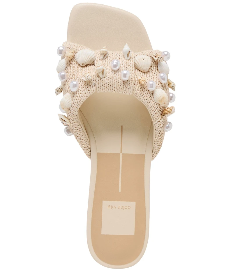 Dolce Vita Lizza Raffia Shell Embellished Slide Sandals
