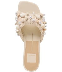 Dolce Vita Lizza Raffia Shell Embellished Slide Sandals