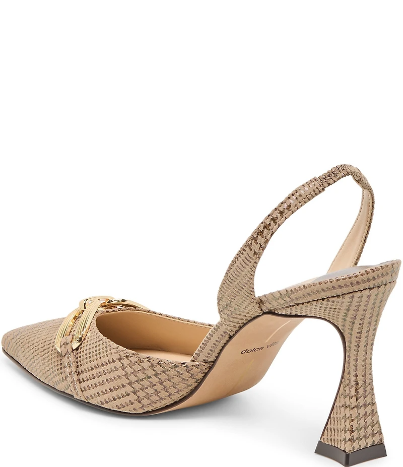 Dolce Vita Malik Houndstooth Printed Suede Chain Hardware Slingback Pumps