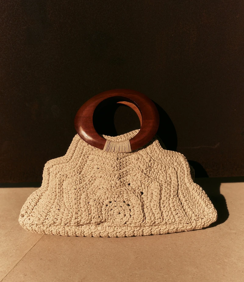 Dolce Vita Maren Crochet Top Wood Handle Satchel Bag
